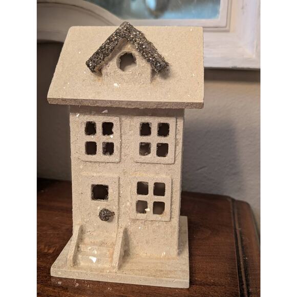 Vintage Christmas White Frosted Wood House 7.5" Holiday Village Decor - Picture 2 of 11